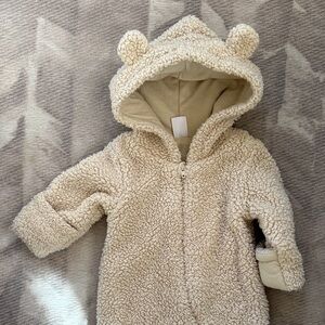 Cozy Cream Hooded Bear Baby One Piece